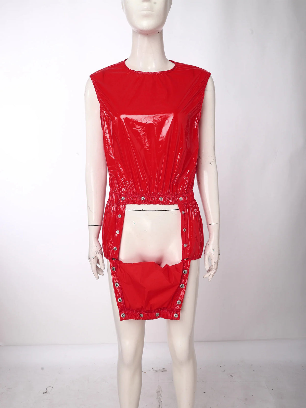 Women One Piece Adaptive Pajama Nightwear Shiny Metallic Sleeveless Buttoned Sleeveless Jumpsuit Waterproof Rompers Bodysuit