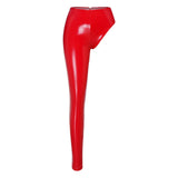 Womens Patent Leather Single-leg Pants Clubwear Glossy High Waist Leggings Tights Trousers for Rave Nightclub Party Pole Dance