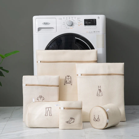 Laundry Bag Sets For Washing Machines Embroidery Fine Mesh Underwear Organizer Basket Clothes Cleaning Protect Anti-deformation