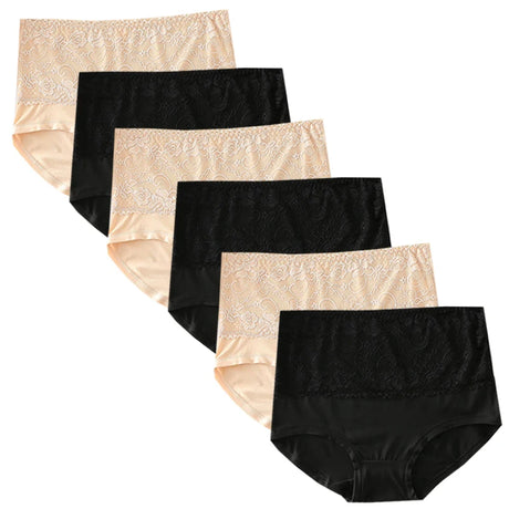 6pcs Women's Panties High Waist Underwear Large Size Fashion Girls Briefs Plus Size Breathable Lace Panty Female Lingerie
