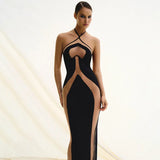 Hanging Neck Suspender Slim Fit Nightclub Sexy Women's Long Dress Elegant Fashionable Perspective Temperament Dinner Dress