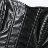 Women Faux Leather Strapless Corset Boned Back Lace Up Waist Cincher Gothic Party Club Night Out Wear