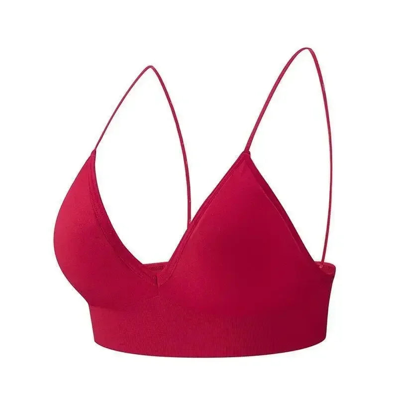 V Neck Seamless Triangle Cup Bra Camisole Underwear Wrapped Chest Women S M L Breathable Gather Up Sports Fitness Yoga Casual