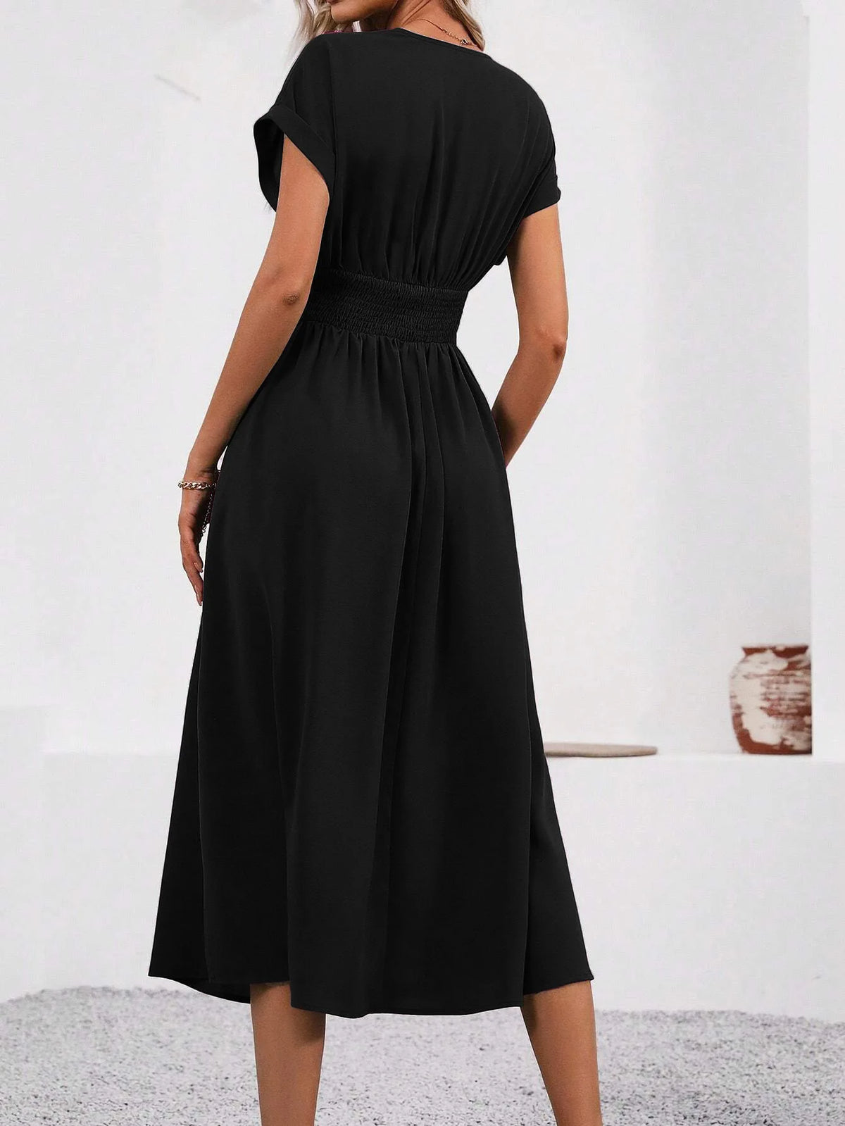 Dresses 2025 Woman Summer Solid-Color V-Neck Batwing-Sleeve Pleated Long Elegant Dress Woman Clothing Tops Skirts Y2k Clothes