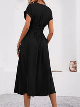 Dresses 2025 Woman Summer Solid-Color V-Neck Batwing-Sleeve Pleated Long Elegant Dress Woman Clothing Tops Skirts Y2k Clothes