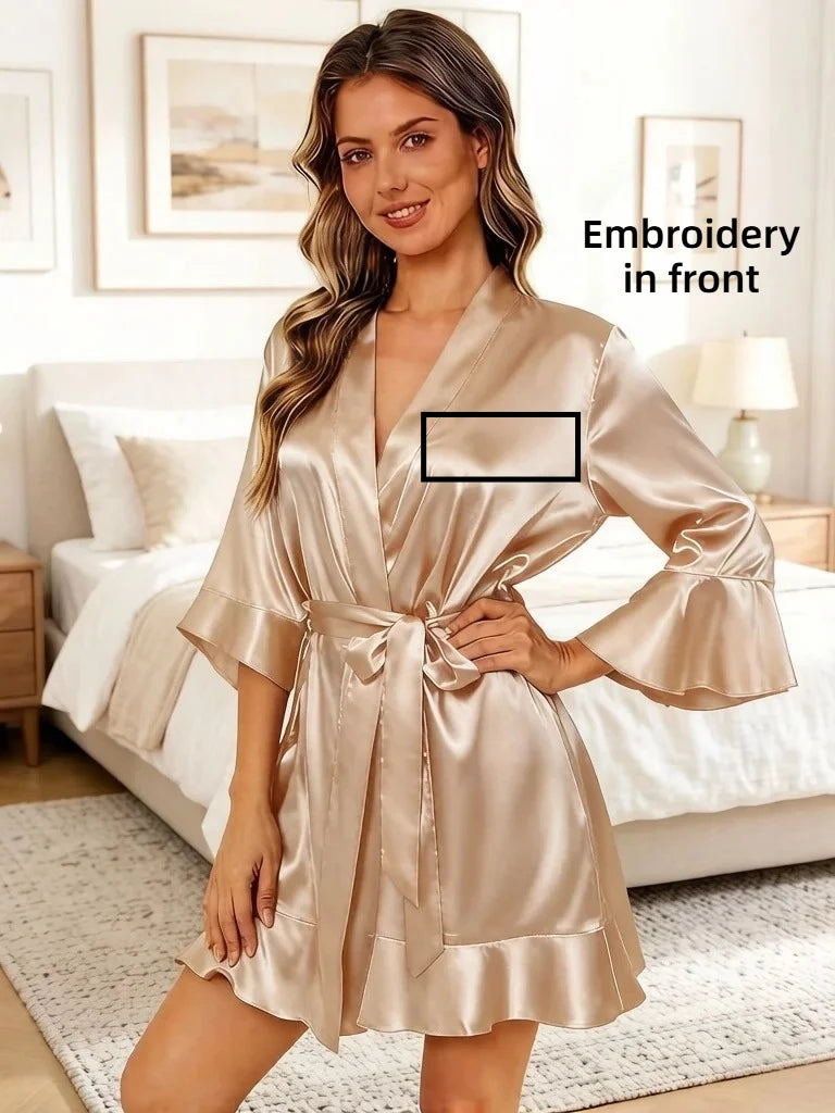 Custom Name Embroidery Satin Kimono Robe Personalized Name Bridesmaid Bride Wedding Getting Ready Morning Robe Bridal Party Gift