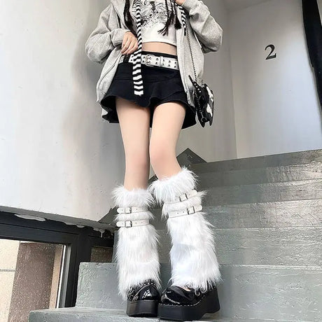 Women Faux Fur Leg Warmers Women Fall Leggings Jk Boots Stocking Girls Lolita Punk Boot Cover Harajuku Fur Foot Warming Cover