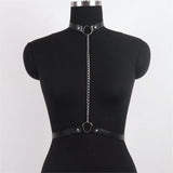 Women's Fashionable PU Leather Chain Harness Belt Edgy Punk Girl Outfit Statement Gothic Collocation Outerwear Accessories