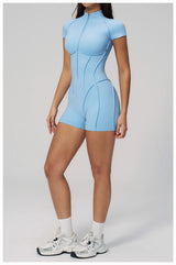 2026 Yoga Bodysuit Short Sleeves Women Tracksuits Gym Zipper Jumpsuits Sports Workout Rompers Fitness One-piece Suit Activewear