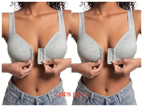 Women's Bra Wire-Free Front Closure Solid Color Full Coverage Fixed Cups More Considerate for Middle-Aged And Elderly Individual