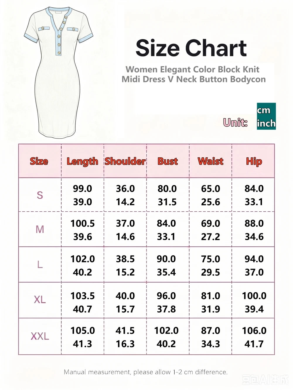 Women Elegant Color Block Knit Midi Dress V Neck Button Bodycon Pencil Dress Casual Office Slim Short Sleeve Party Dresses