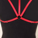 Red Body Harness Belt: Strappy Cage Bralette, Naughty Tank Top