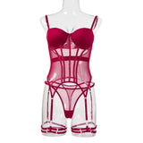 MUZISKAT Mesh  Lingerie Luxury Brand Bodysuit Backless Tops for Women 3 Piece Lingerie Set with Garter Sexydresses for Women