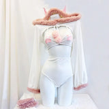 SENMHS Original Japanese Sweet Lolita Cat Girl Cosplay Set Women Kawaii Cat Paw Bikini with Hooded Bodysuit Photo Shoot Hallowee
