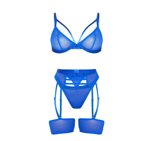 Underwire Lace Garter Lingerie Set Three Piece Womens' Erotic Underwear Sets Ladies Nightwear Intimates 3pc Lingerie Outfits