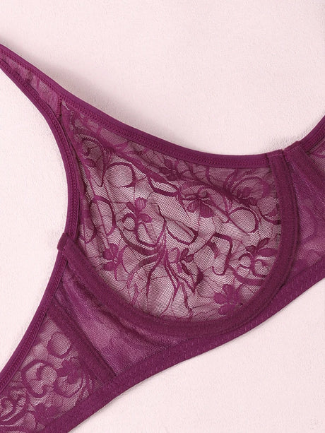 3 Pcs Women's Lace Bra Set Underwire Hollow out Embroidery Sexy plus Size Lingerie Tops Brassiere Underwear B C D E Cup
