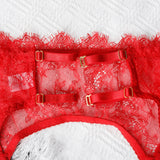 Ellolace Solid Women's Lingerie Sets Seductive Halter Bra Garter Thong 3PC with Leg Circles Sexy Lace Intimate Women Underwear