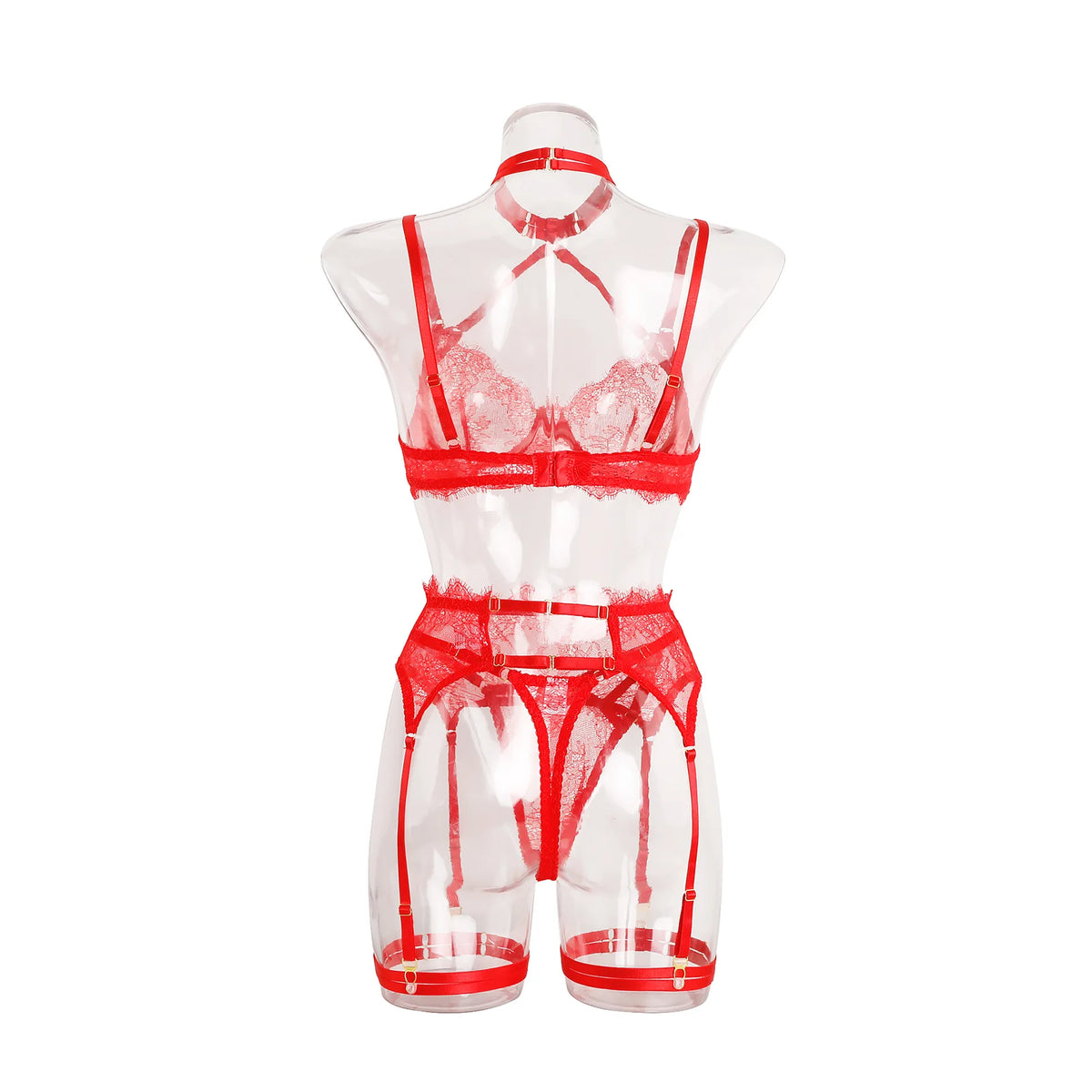 Ellolace Solid Women's Lingerie Sets Seductive Halter Bra Garter Thong 3PC with Leg Circles Sexy Lace Intimate Women Underwear
