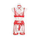 Ellolace Solid Women's Lingerie Sets Seductive Halter Bra Garter Thong 3PC with Leg Circles Sexy Lace Intimate Women Underwear