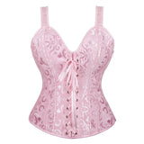 Gothic Corset Top With Straps Sexy Floral Zipper Brocade Overbust Lingerie Burlesque Body Shaper Lace Up Bustier Plus Size