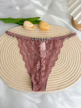 Custom Rhinestone Letter Name Text Sexy Lace Thong Panties Low Rise G-string Personalized Gift Wife Lover Anniversary Festival