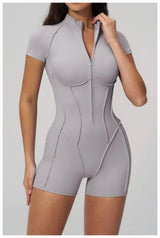2026 Yoga Bodysuit Short Sleeves Women Tracksuits Gym Zipper Jumpsuits Sports Workout Rompers Fitness One-piece Suit Activewear