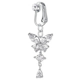 Clip On Belly Button Ring Butterfly Copper Zircon Pink Fake Belly Piercing Umbilical Navel Body Jewelry Trendy Fashion Style