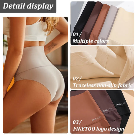 FINETOO 4Pcs Women High Waist Seamless Tummy Control Underwear FINETOO Anti-Slip Shapewear Panties Soft Stretchy Body Shaper Briefs No Show Slimmer Underpants for Postpartum Everyday Outfit S-3XL