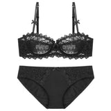 European Lace Bra Set Ultra-Thin Semi-Transparent, Half Cup Pure Desire Bras for Small Chest, Anti-Sagging Comfortable Underwear