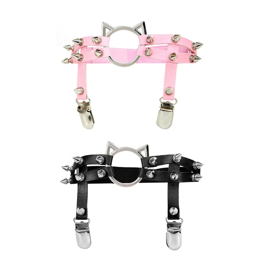 Sexy Leather Spike Garter Belt Elastic Leg Anklet Girl Women Harness Goth Rock Gothic Rivet Punk Cat Thigh Garter