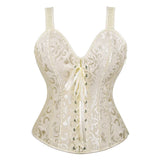 Gothic Corset Top With Straps Sexy Floral Zipper Brocade Overbust Lingerie Burlesque Body Shaper Lace Up Bustier Plus Size