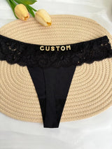Personalized Custom Thong Name Crystal Letter G-String Low Waisted Lace Thong Ice Silk Bikini Panties Hot Wife Girlfriend Gift