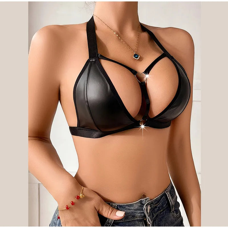 Women's Leather Backless Bra - Sexy Breathable Comfortable No Padding Erotic Lingerie Female Underwear Brassiere