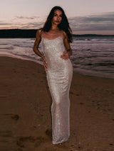Sexy Square Collar Mesh Patchwork Diamonds Long Dress Women Backless Shiny Rhinestone Slim Dresses Evening Party Cocktail Gowns