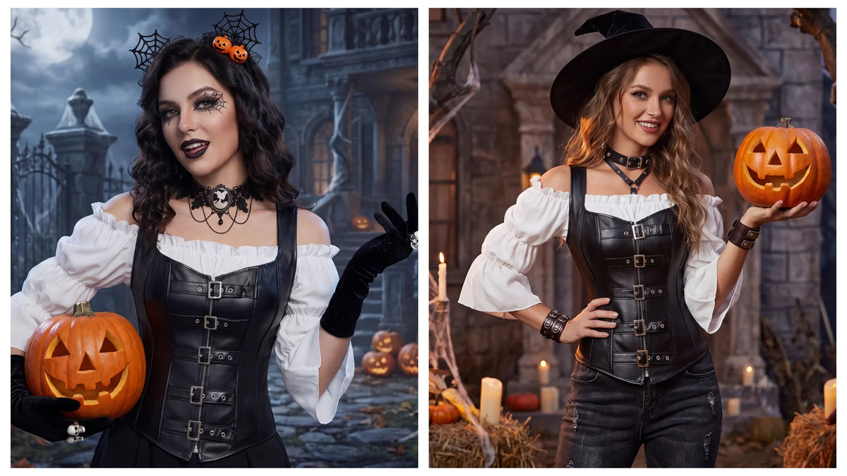 Women Corset Bustier Steampunk Zipper Corset Top Black Leather Corset With Straps