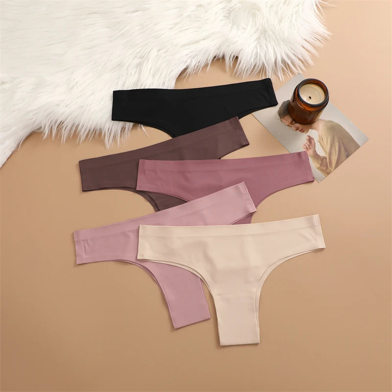 FINETOO 3PC Women Seamless Panties Sexy Brazilian Thong Female Low Waist Solid Color Briefs Comfortable Invisible G-string Panty