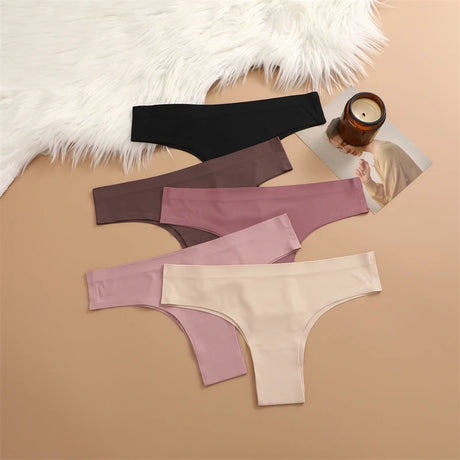 FINETOO 3PC Women Seamless Panties Sexy Brazilian Thong Female Low Waist Solid Color Briefs Comfortable Invisible G-string Panty