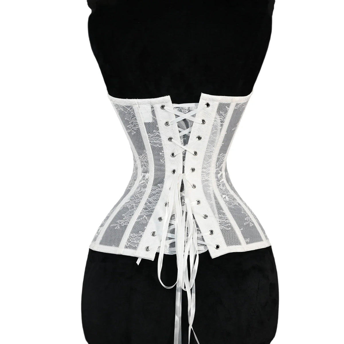 Women Mesh Corset Busiter Overbust Cups Push Breast Floral Lace Bodice Sext Tansparent Strapless Crop Tops Lace Up Steel Boned