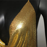 Sexy Metal Sequins Tank Top For Women 2025 Summer V Neck Backless Crop Tops Luxury Solid Short Party Nightclub Tank Tops