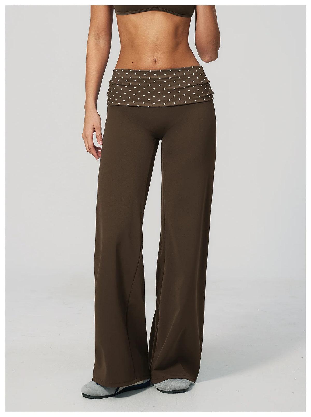 Fashion Polka Dot And Striped Wide Leg Pants For Women Fold Over Waist  Bell-bottoms Flare Yoga Pants Push Up Workout Leggings