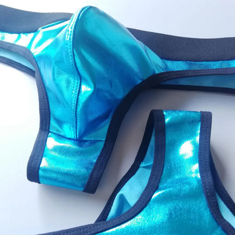 1pc Men Lacquer Leather Sexy Thong Nightclub  Gay Sissy Breathable Pouch Underwear Underpants High Stretch Panties G-String