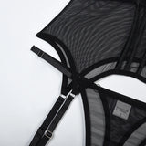 MUZISKAT Mesh  Lingerie Luxury Brand Bodysuit Backless Tops for Women 3 Piece Lingerie Set with Garter Sexydresses for Women