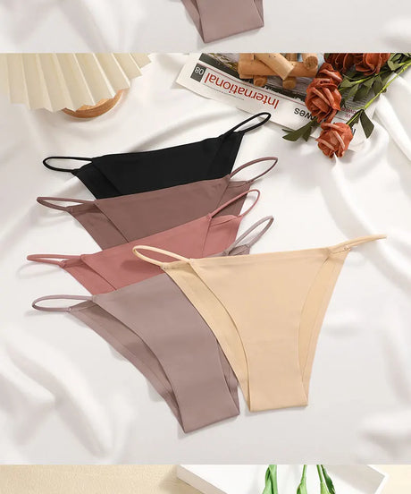 FINETOO 6Pcs/Set Ice Silk Sexy Briefs Thong Seamless Triangle Pants Women Panties Low Waist T-back Underwear Female Lingerie