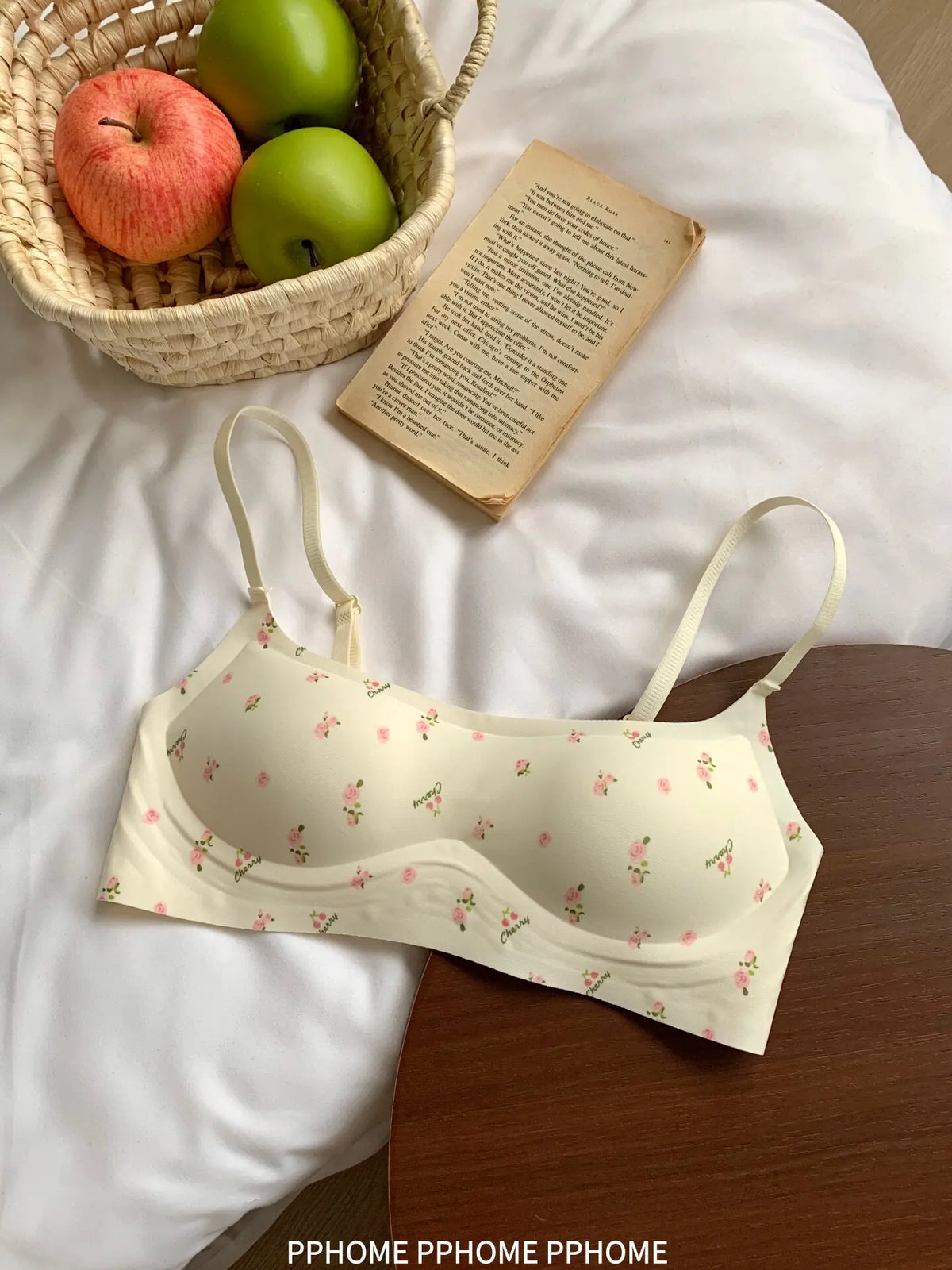 Plunge Neck Floral Demi Cup Bra Small Bust Wirefree Push Up Seamless Invisible Thin Cute Teen Girls Daily Wear Underwear