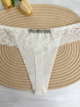 Personalized Custom Thong Name Crystal Letter G-String Low Waisted Lace Thong Ice Silk Bikini Panties Hot Wife Girlfriend Gift