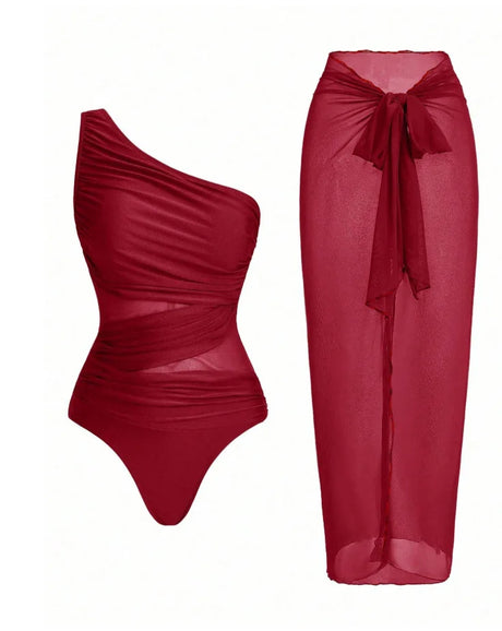 WackDaria 2026 Women Swimsuit One Piece With Mesh Cover Up Solid Color Swimwear Bathing Suit Купальник Maillot De Bain Femma