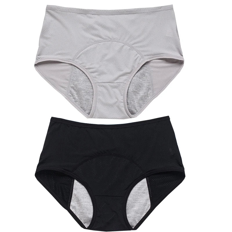 2pcs Women's Physiological Briefs Girl Menstrual Panties Ladies Period Leak Proof Panty Mid Waist Ice Silk Underwear