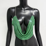 Fashion Metallic Sequins Party Tank Top Sexy Deep V Neck Backless Spaghetti Straps Sling Crop Top 2024 Rave Nightclub Camisole