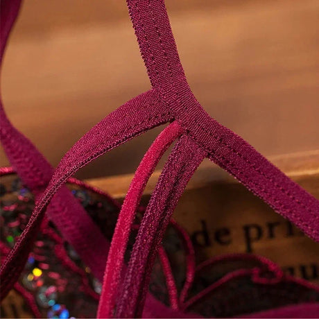 Butterfly Embroidery Pearl Thong Women Sexy Lace Panties Open Crotch G-String Female Lingerie Massage Pearl Underwear T-Back