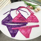 Name Custom Crystal Letter Thong Lace Tie Neck Bikini Bra Panties Sexy Personalized Name Low Waist G-String Underwear Bra Set
